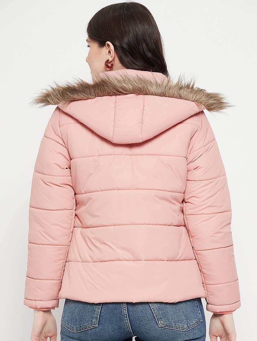 women plain hood neck & long sleeve quilted jacket - 21640874 -  Standard Image - 2