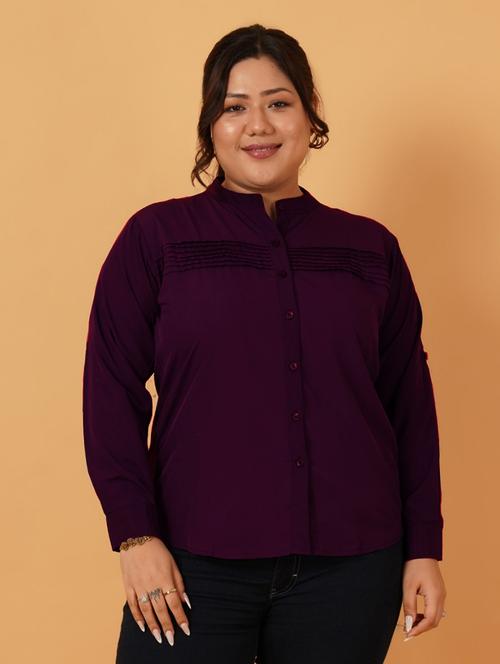 women purple solid long sleeve shirts - 21640931 - Standard Image - 0