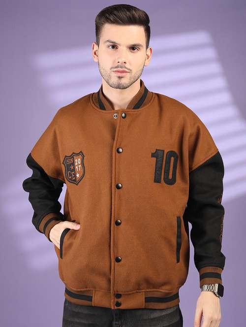 men color block varsity long sleeve casual jacket - 21640936 -  Standard Image - 0