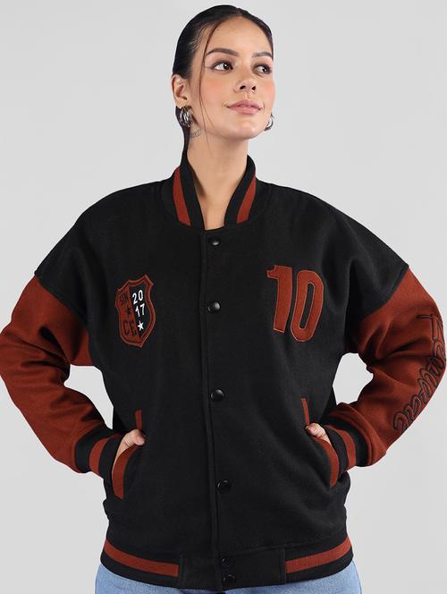women oversized color block long sleeve varsity jacket - 21640946 - Standard Image - 0