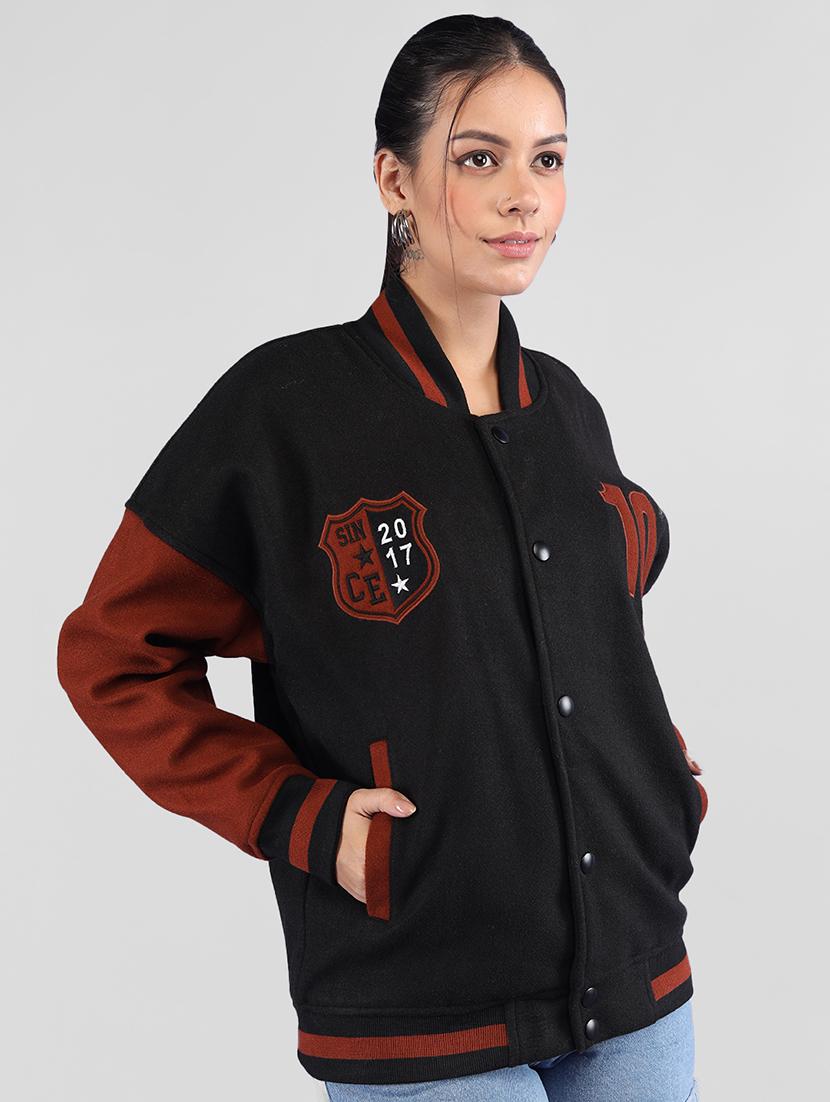 women oversized color block long sleeve varsity jacket - 21640946 - Standard Image - 2