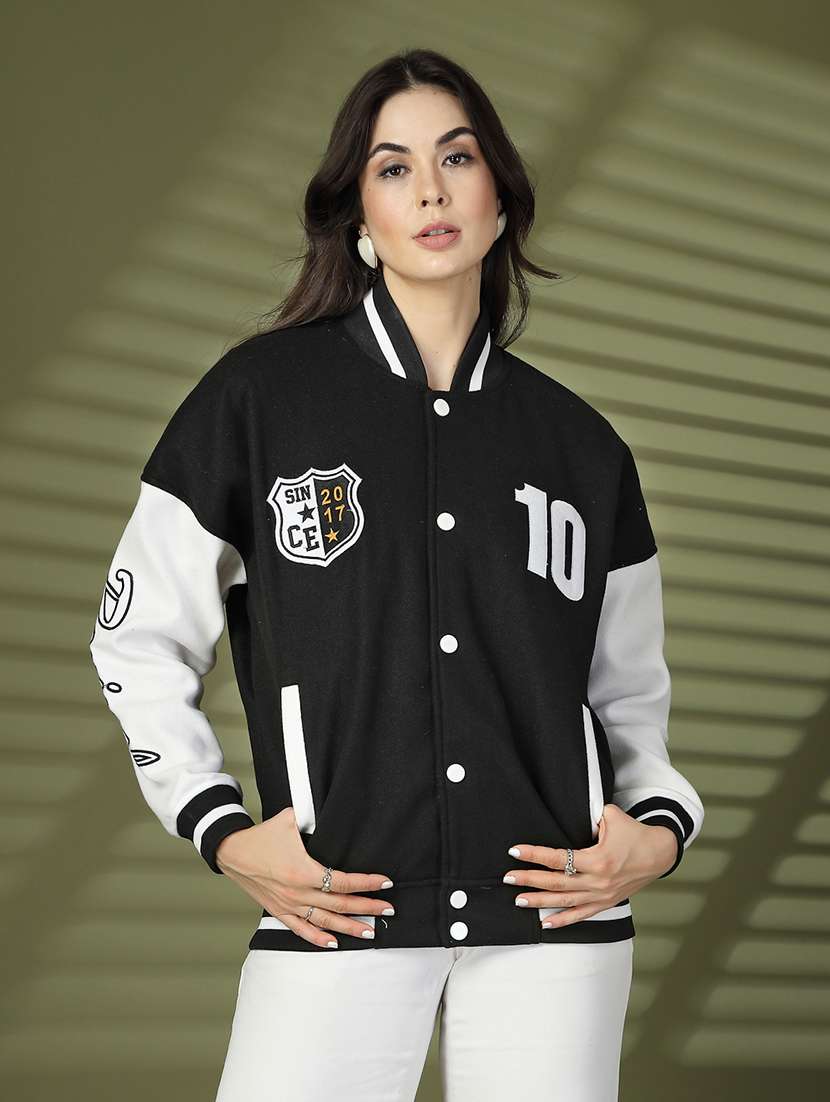 women oversized color block long sleeve varsity jacket 