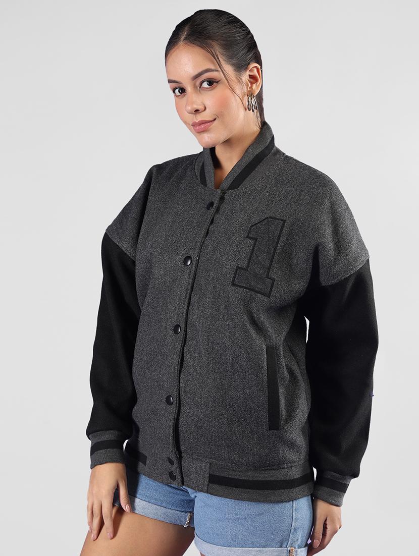 women oversized color block long sleeve varsity jacket - 21640950 - Standard Image - 2