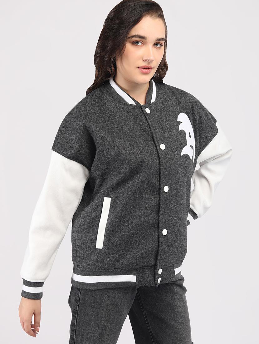 women oversized color block long sleeve varsity jacket - 21640951 - Standard Image - 2