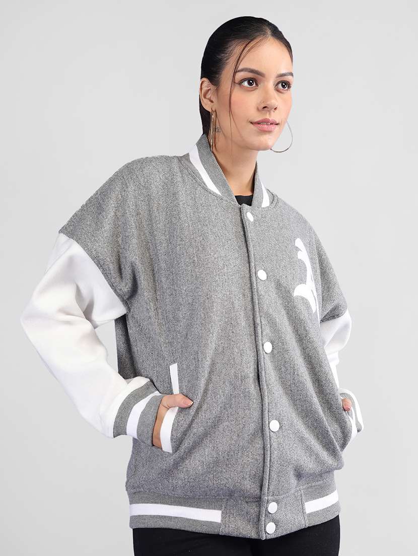 women oversized color block long sleeve varsity jacket - 21640953 - Zoom Image - 0
