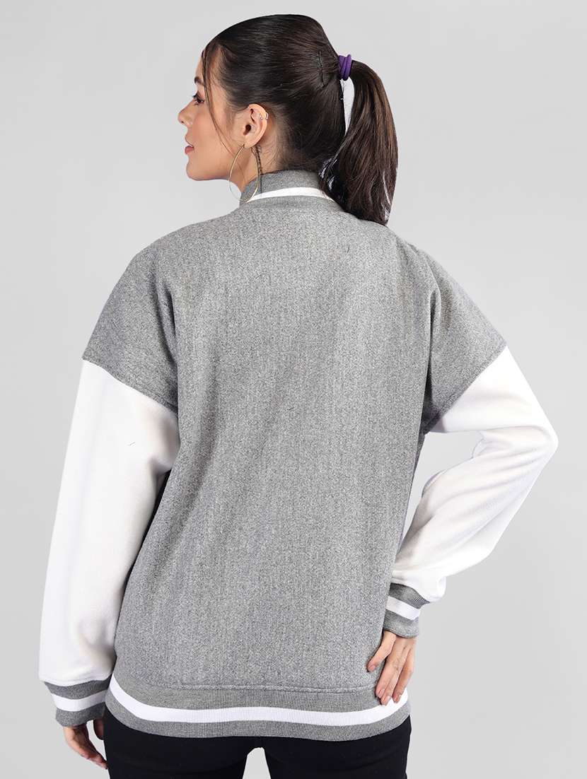 women oversized color block long sleeve varsity jacket - 21640953 - Standard Image - 2