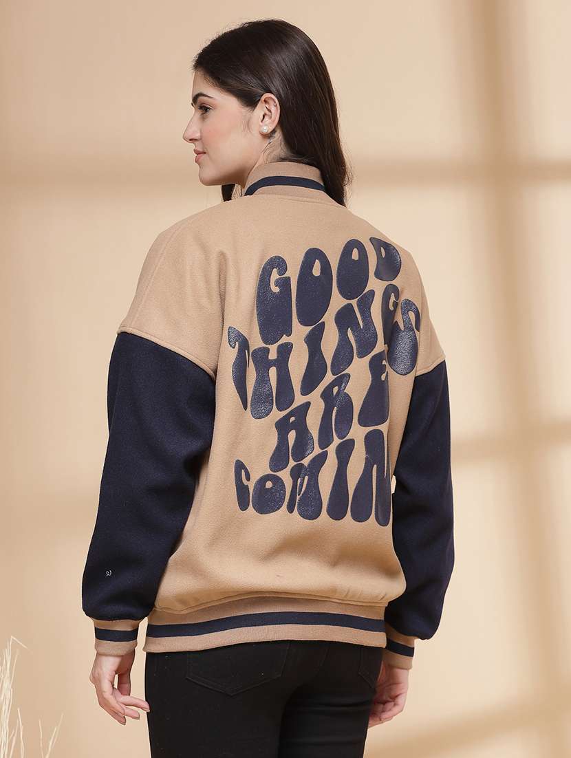 women oversized color block long sleeve varsity jacket  - 21640954 -  Standard Image - 2