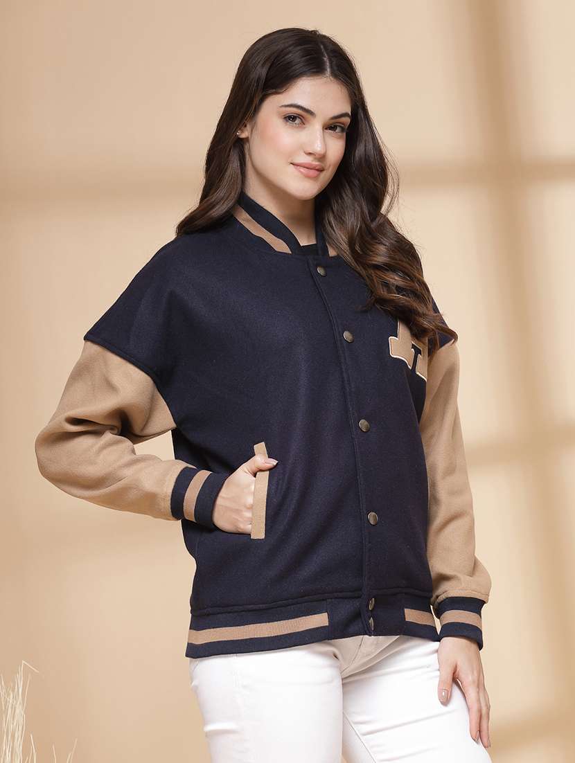 women oversized color block long sleeve varsity jacket  - 21640955 -  Standard Image - 2