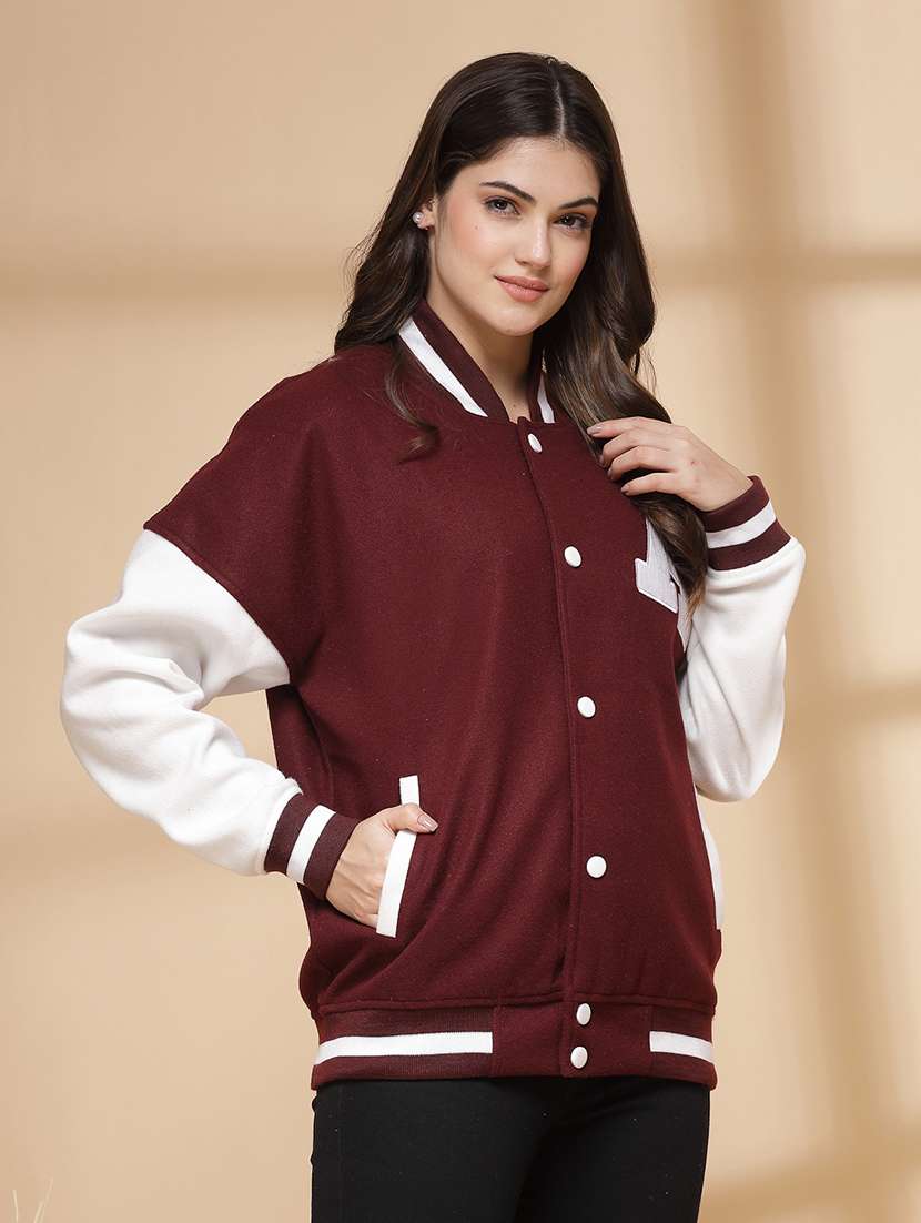 women oversized color block long sleeve varsity jacket - 21640956 - Standard Image - 2