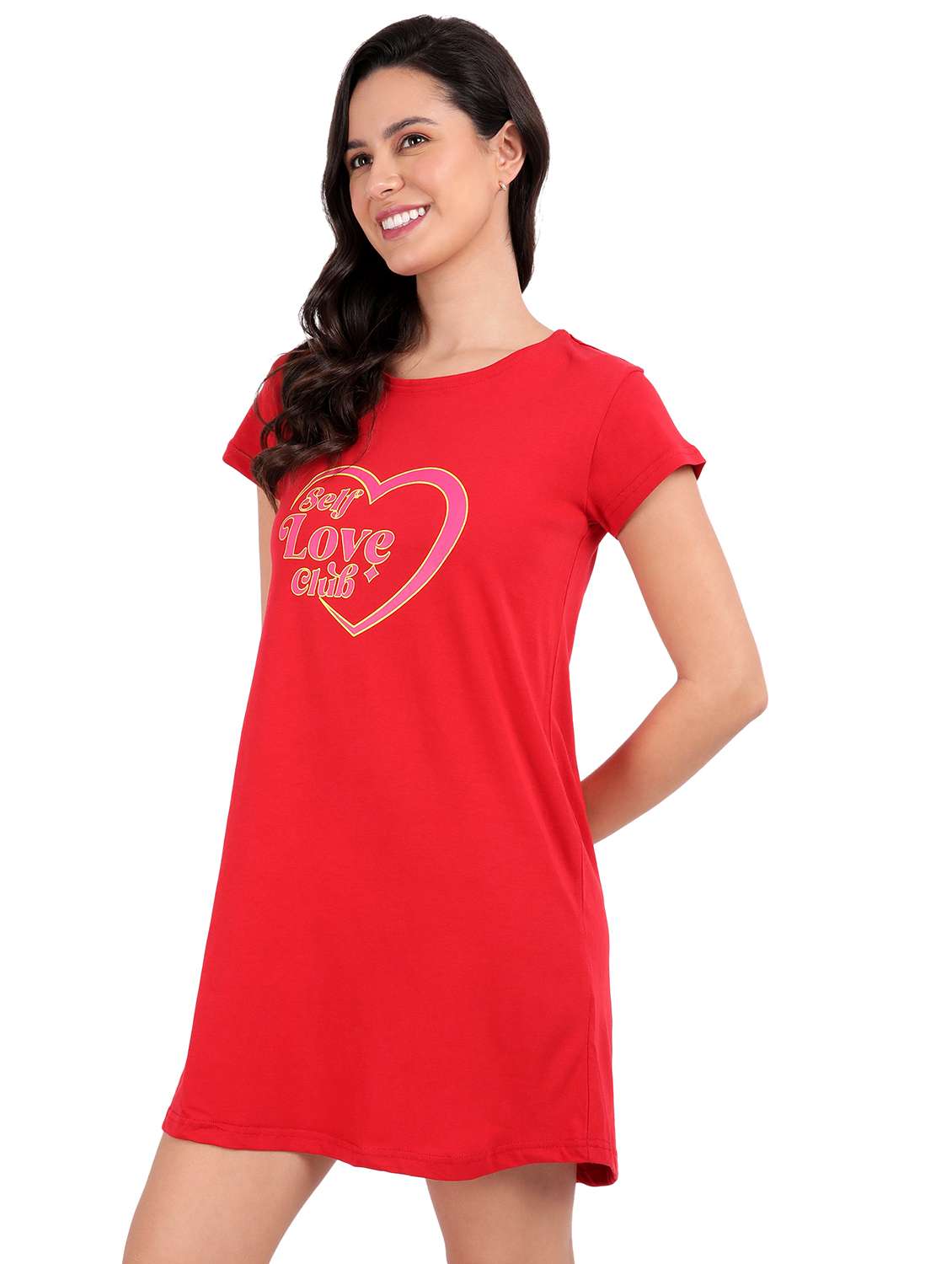 women red typography short sleeve nighty - 21641006 -  Standard Image - 2