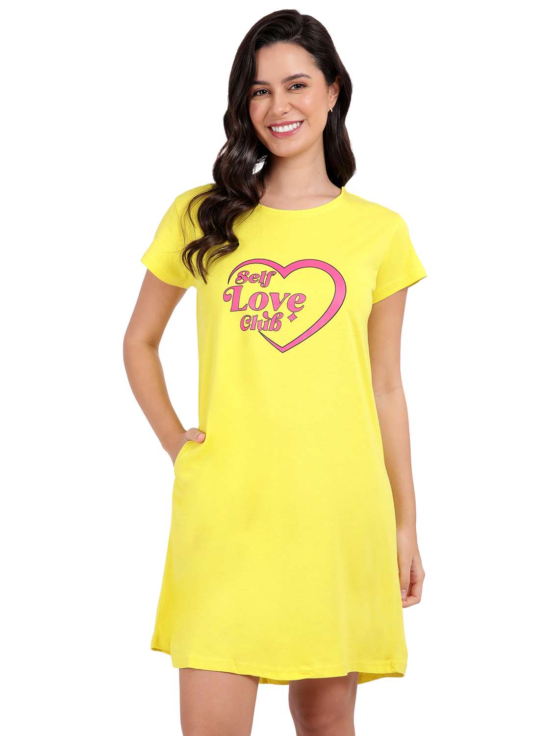 women red typography short sleeve nighty