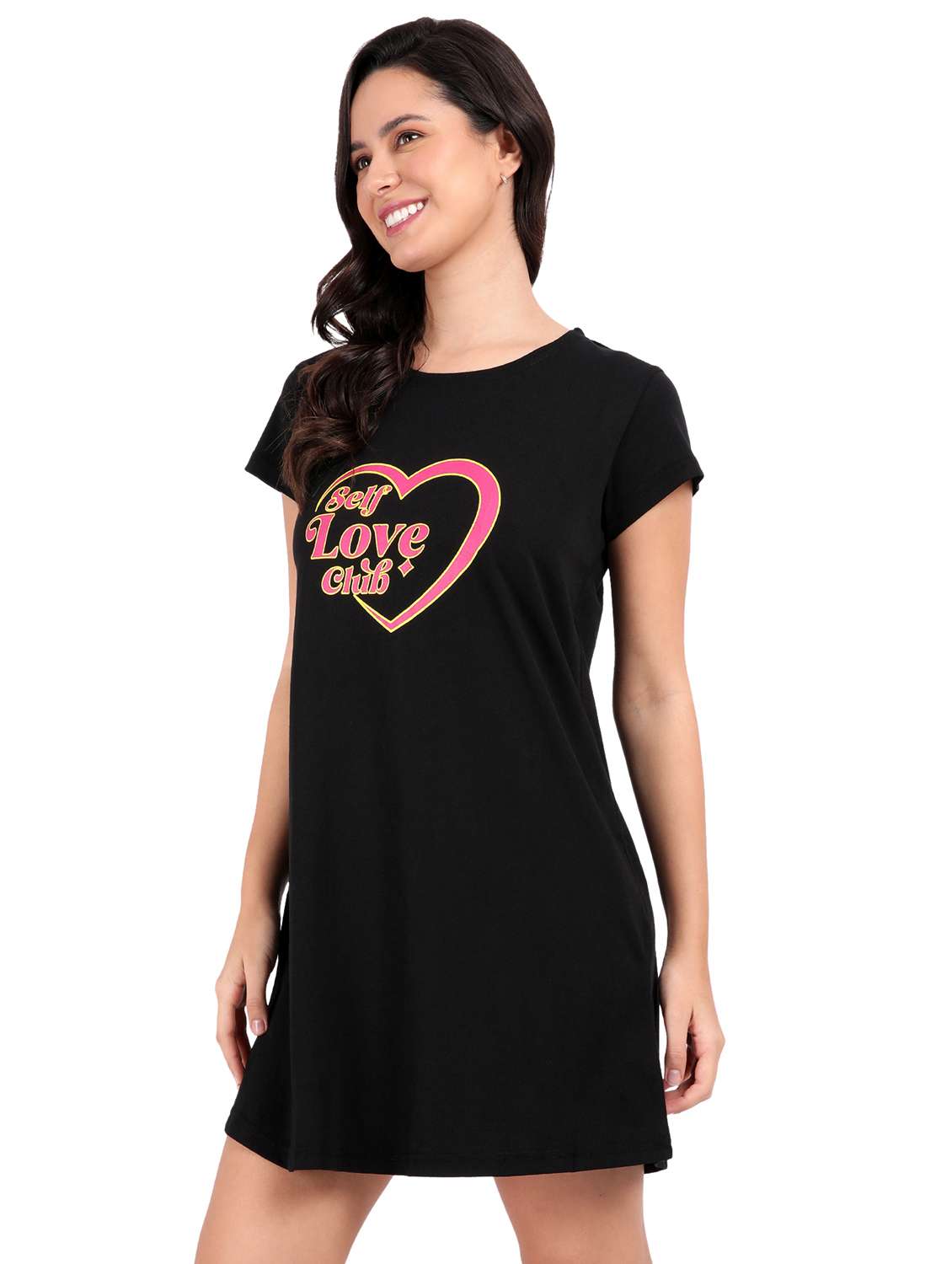 women red typography short sleeve nighty - 21641009 -  Standard Image - 2