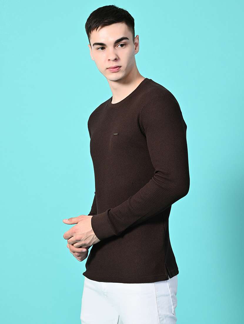men coffee brown regular fit knitted t-shirt - 21641052 -  Standard Image - 2