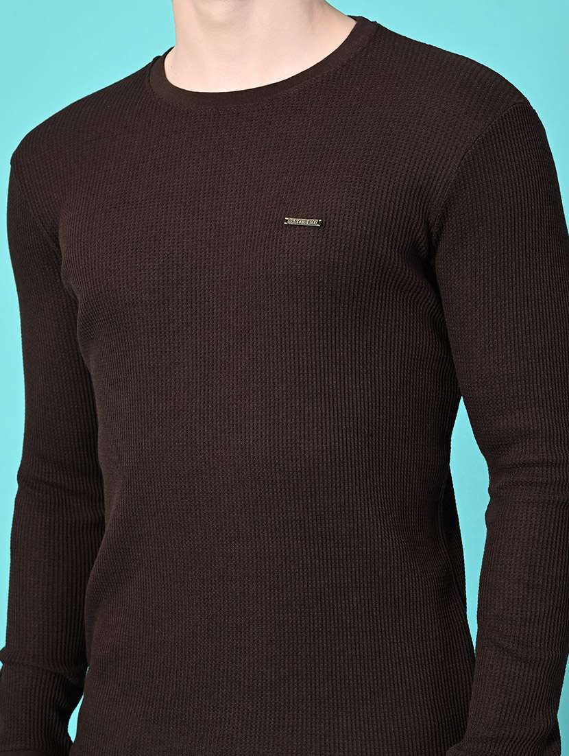 men coffee brown regular fit knitted t-shirt - 21641052 -  Standard Image - 7