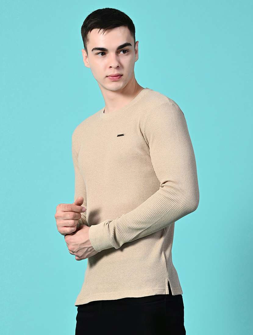 men beige long sleeve regular fit kintted t-shirt - 21641053 -  Standard Image - 2