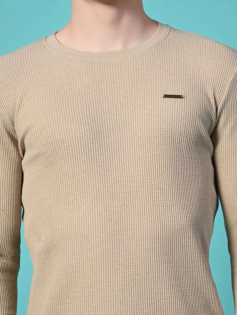 men beige long sleeve regular fit kintted t-shirt - 21641053 -  Standard Image - 7