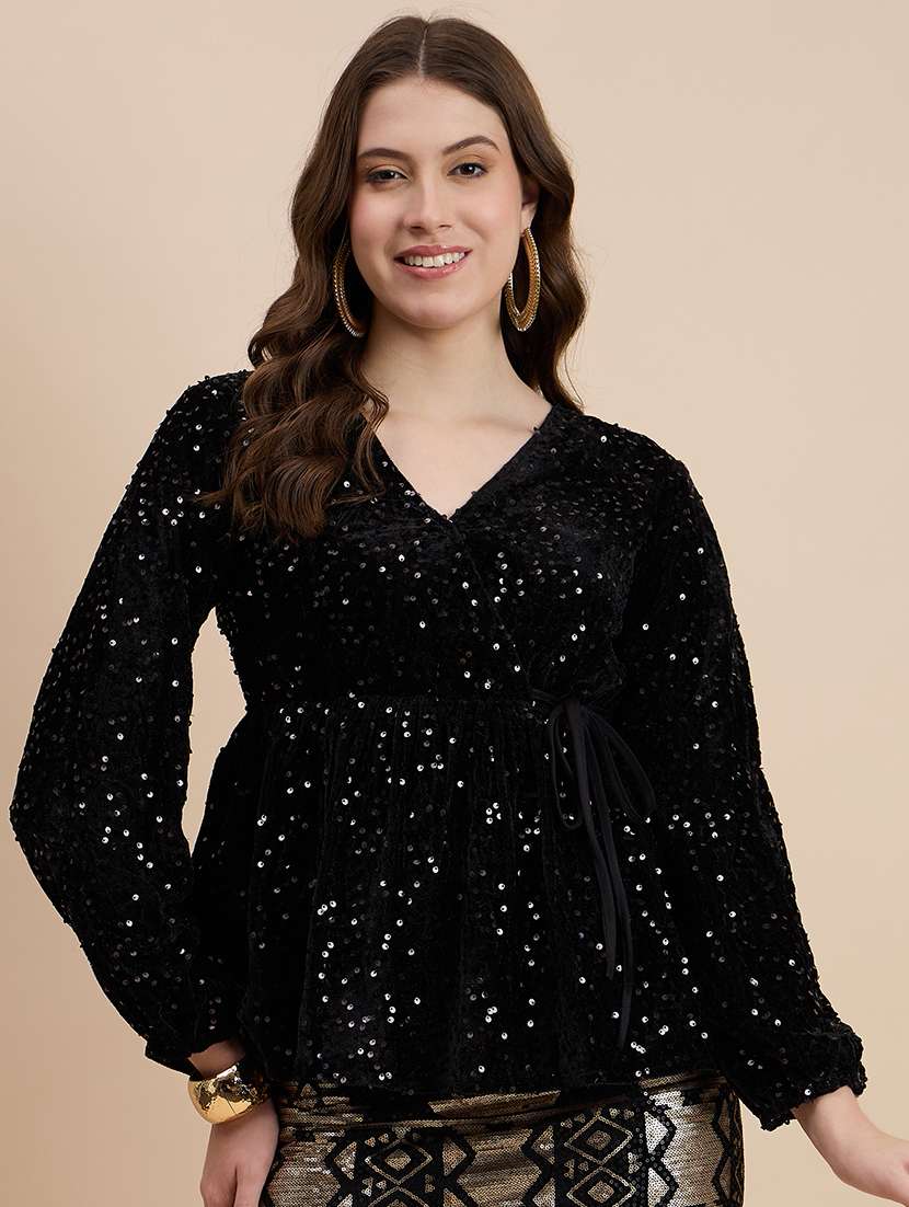 women black sequins work long sleeve top