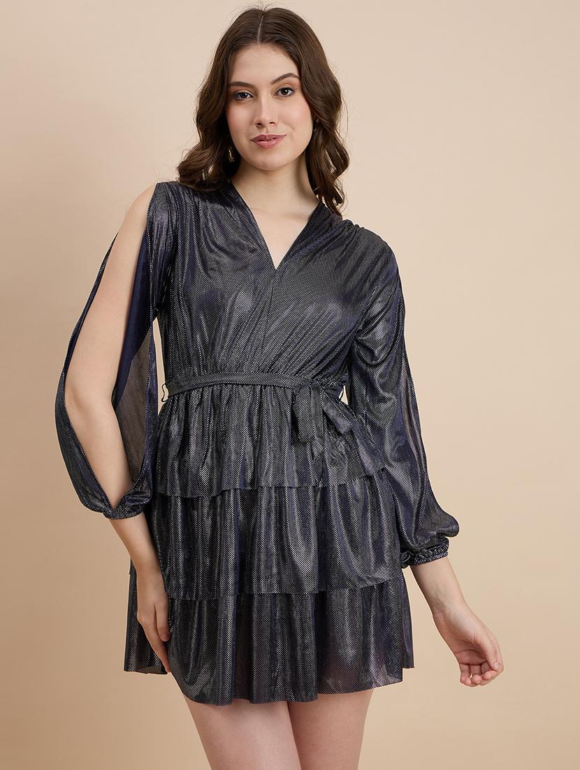 women solid slit sleeve fit & flare dress - 21641129 - Zoom Image - 0