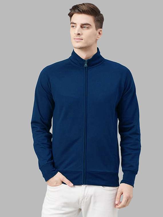 men solid long sleeve stand collar jacket