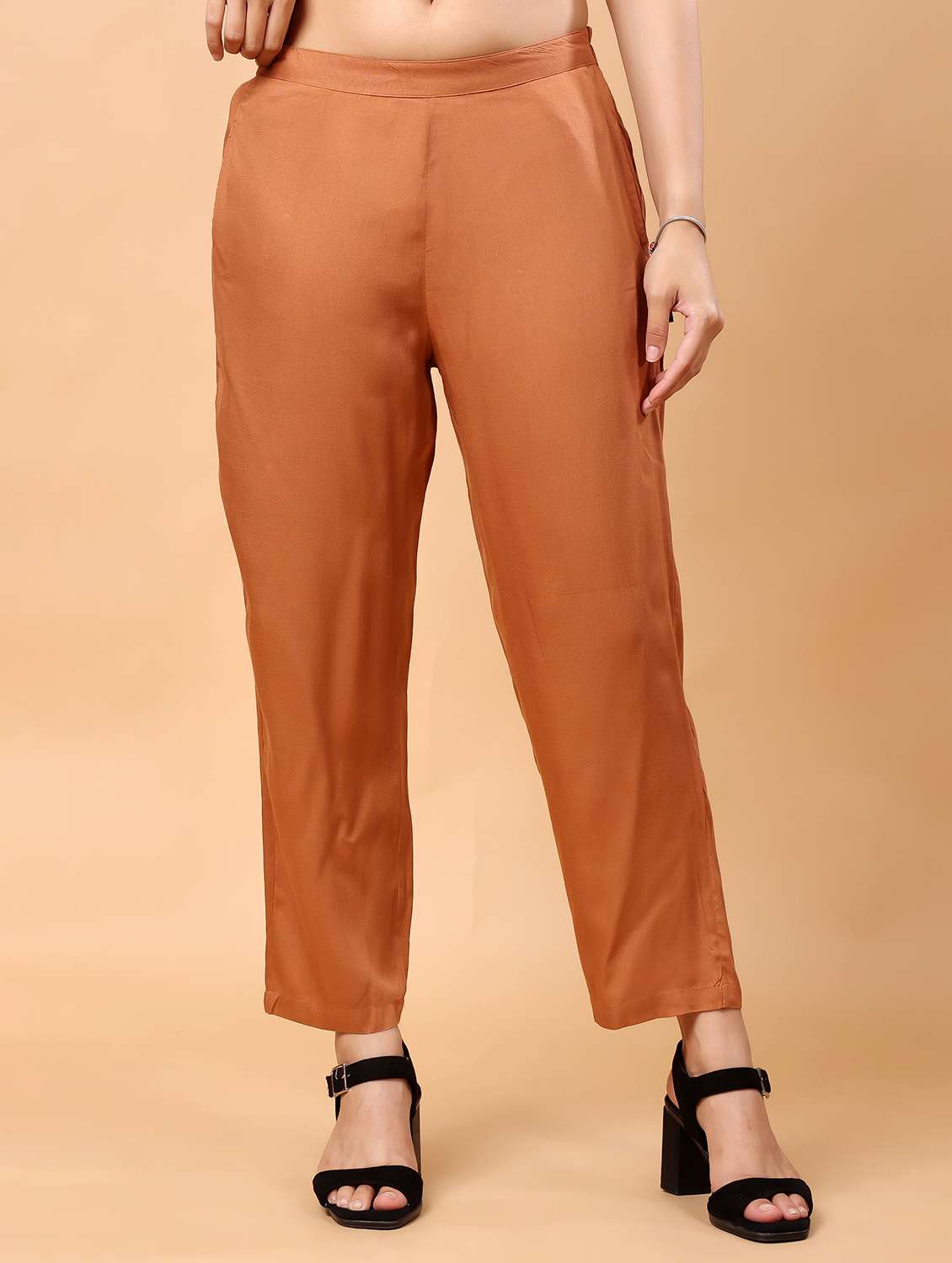 women solid flat front peg trousers - 21641200 - Zoom Image - 0