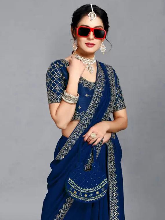 women solid with bordered saree - 21641308 - Standard Image - 2