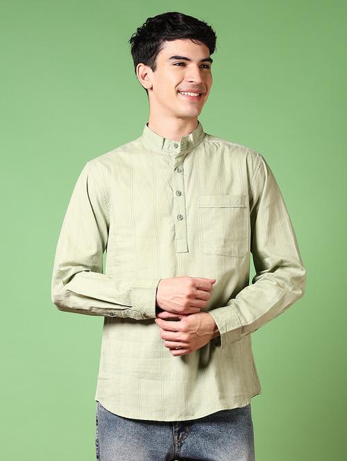 men striped mandarin neck short kurta - 21641365 -  Standard Image - 0
