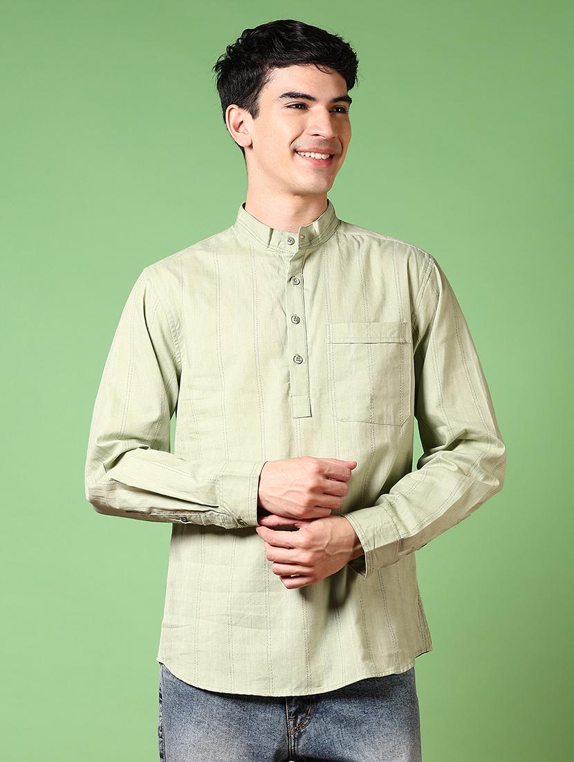 men striped mandarin neck short kurta - 21641365 -  Zoom Image - 0