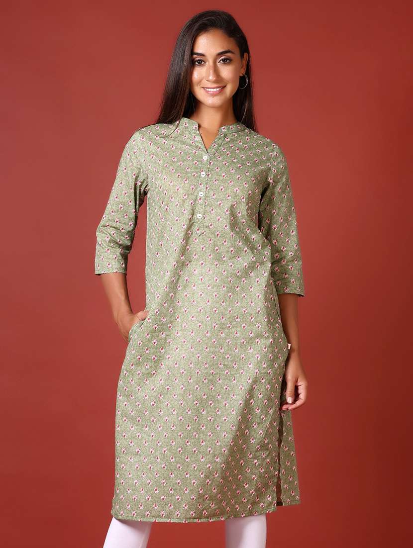 women three quarter sleeve straight kurta