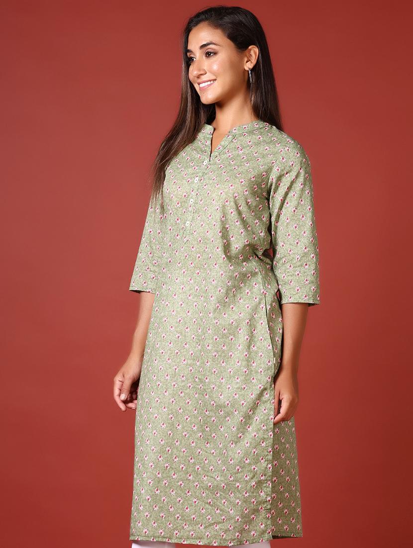 women three quarter sleeve straight kurta - 21641403 - Standard Image - 2