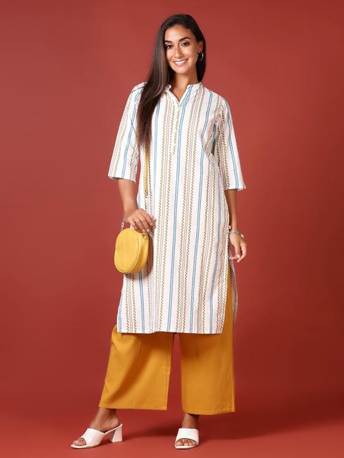 women three quarter sleeve straight kurta - 21641406 - Standard Image - 0