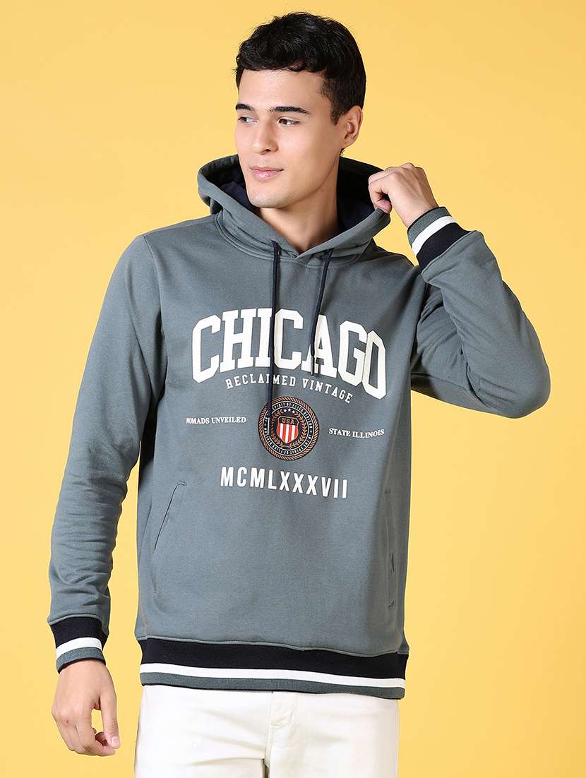 men front print long sleeve hooded sweatshirt