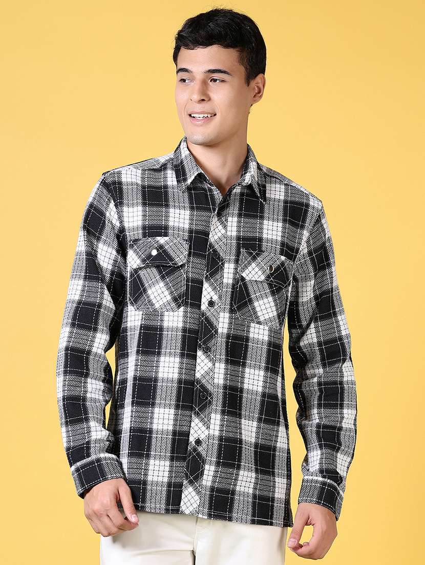 men checkered long sleeve casual shirt