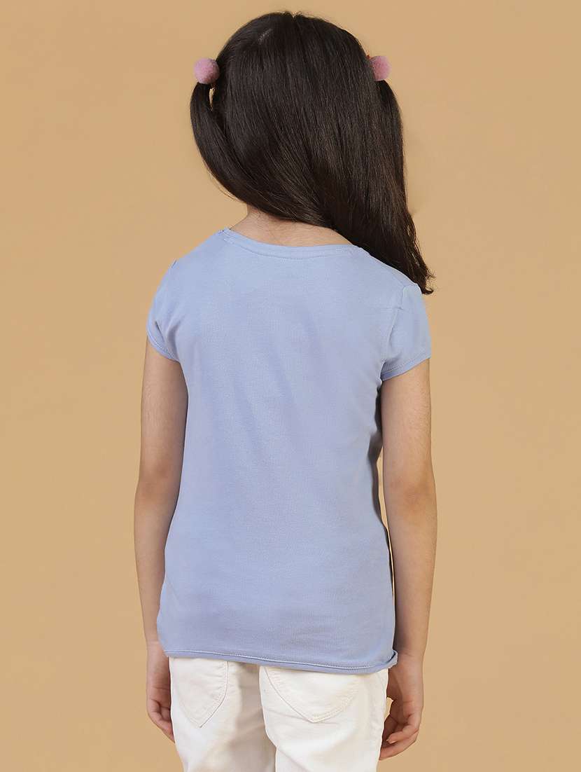 girls solid with work round neck tees - 21641976 -  Standard Image - 2