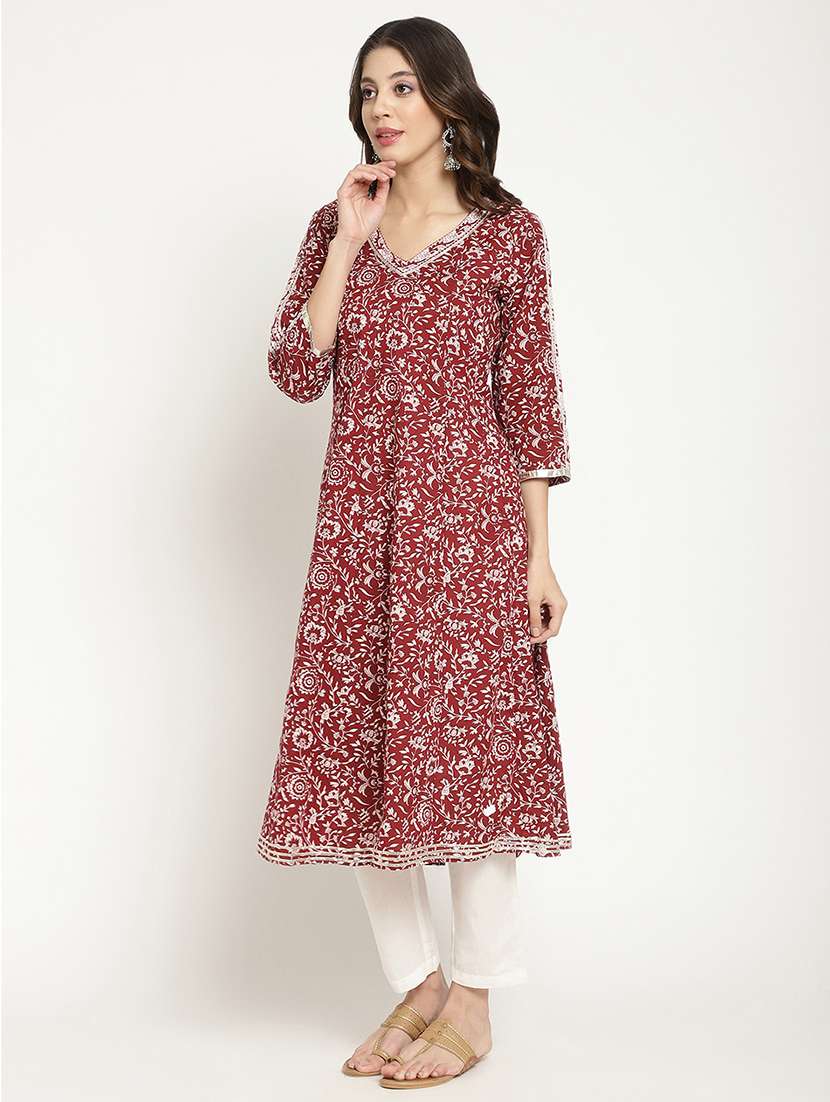 women floral printed three quarter sleeve a-line kurta - 21642028 - Standard Image - 2