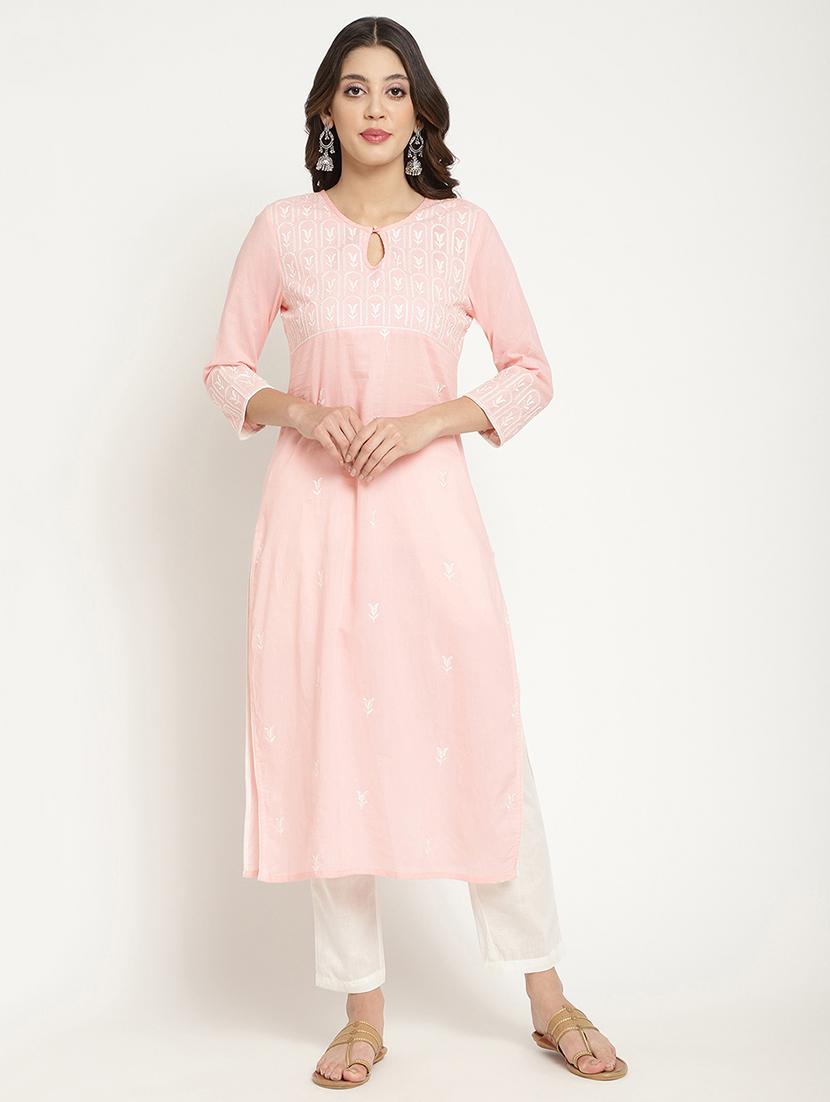 women embroidered three quarter sleeve straight kurta - 21642031 -  Zoom Image - 0