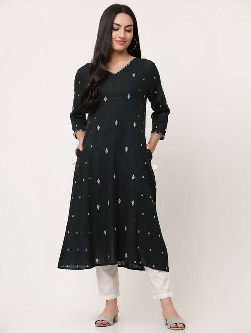 women embroidered three quarter sleeve a-line kurta - 21642046 -  Standard Image - 0