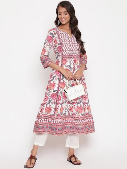 women floral three quarter sleeve a-line kurta - 21642053 -  Standard Image - 0