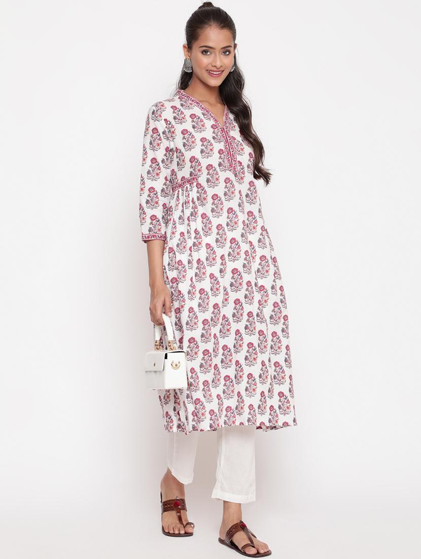 women floral three quarter sleeve a-line kurta - 21642054 -  Zoom Image - 0