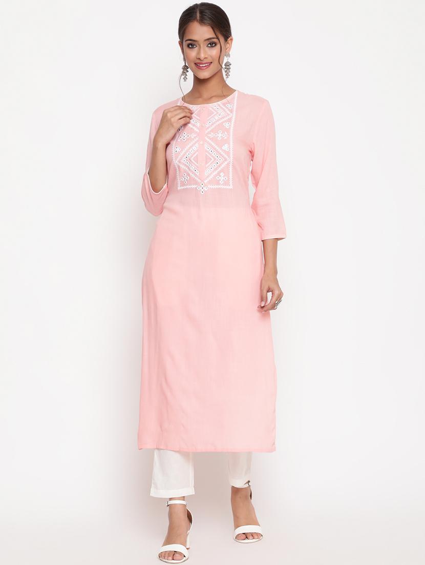 women embroidered three quarter sleeve straight kurta - 21642061 - Zoom Image - 0