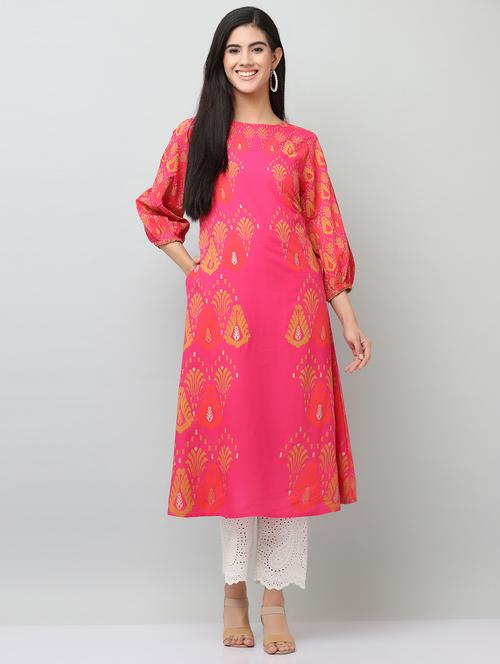 women printed three quarter sleeve a-line kurta - 21642081 - Standard Image - 0