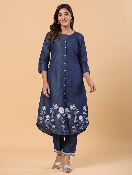 women embroidered three quarter sleeve a-line kurta - 21642087 - Standard Image - 0