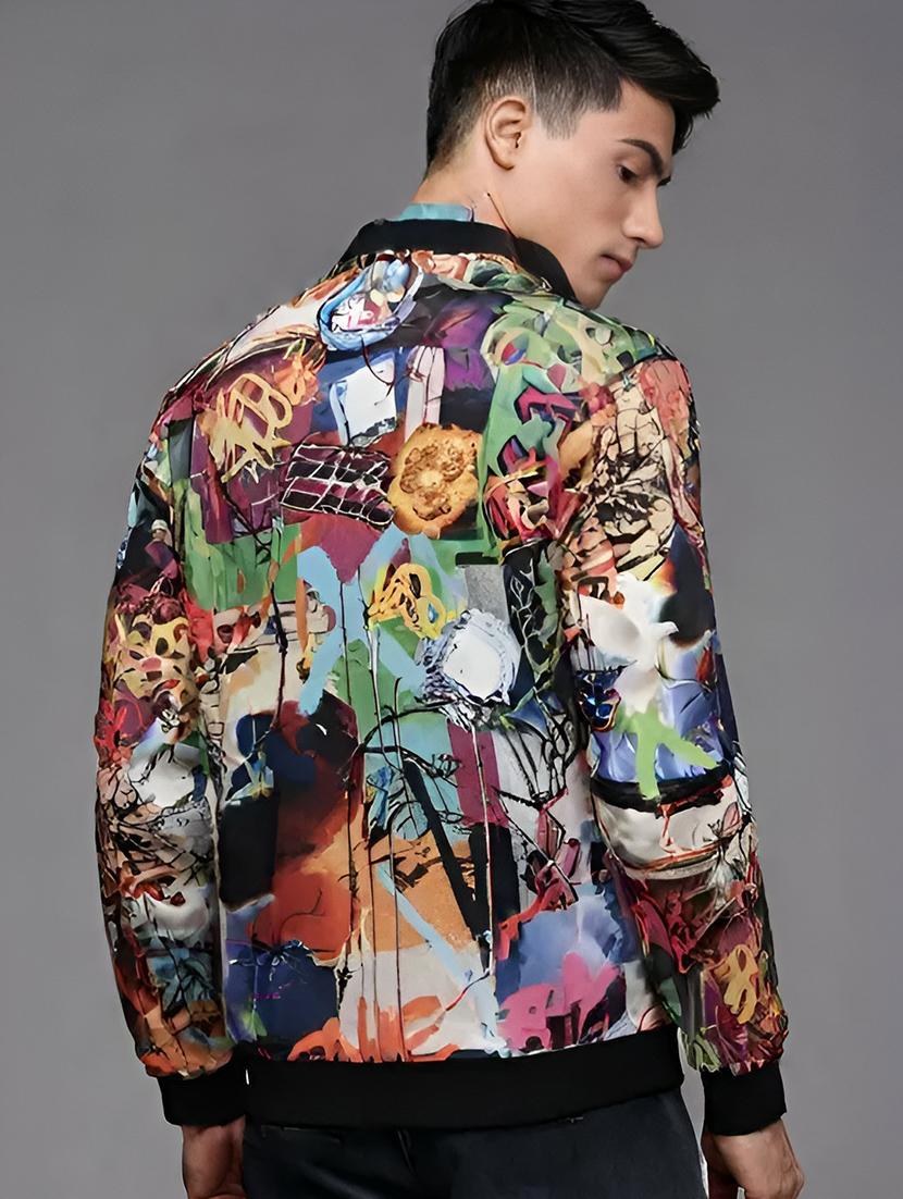 men printed long sleeve casual jacket - 21642325 - Standard Image - 2
