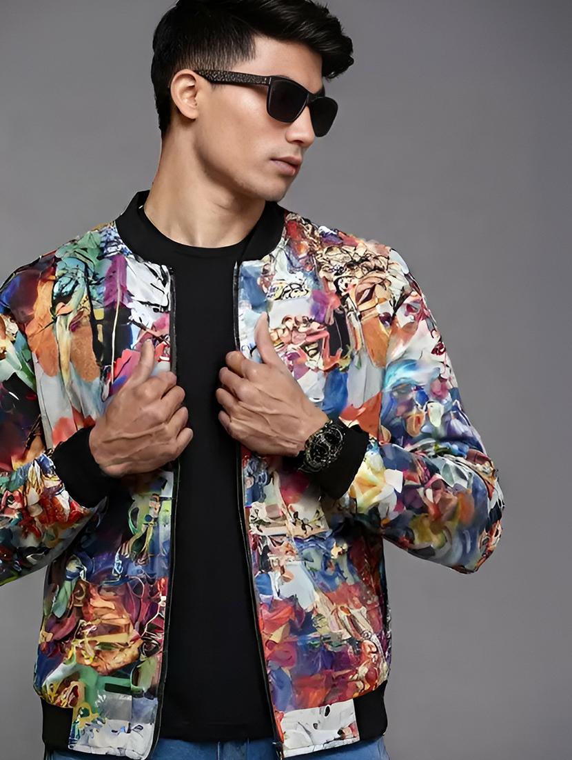 men printed long sleeve casual jacket - 21642327 - Standard Image - 2