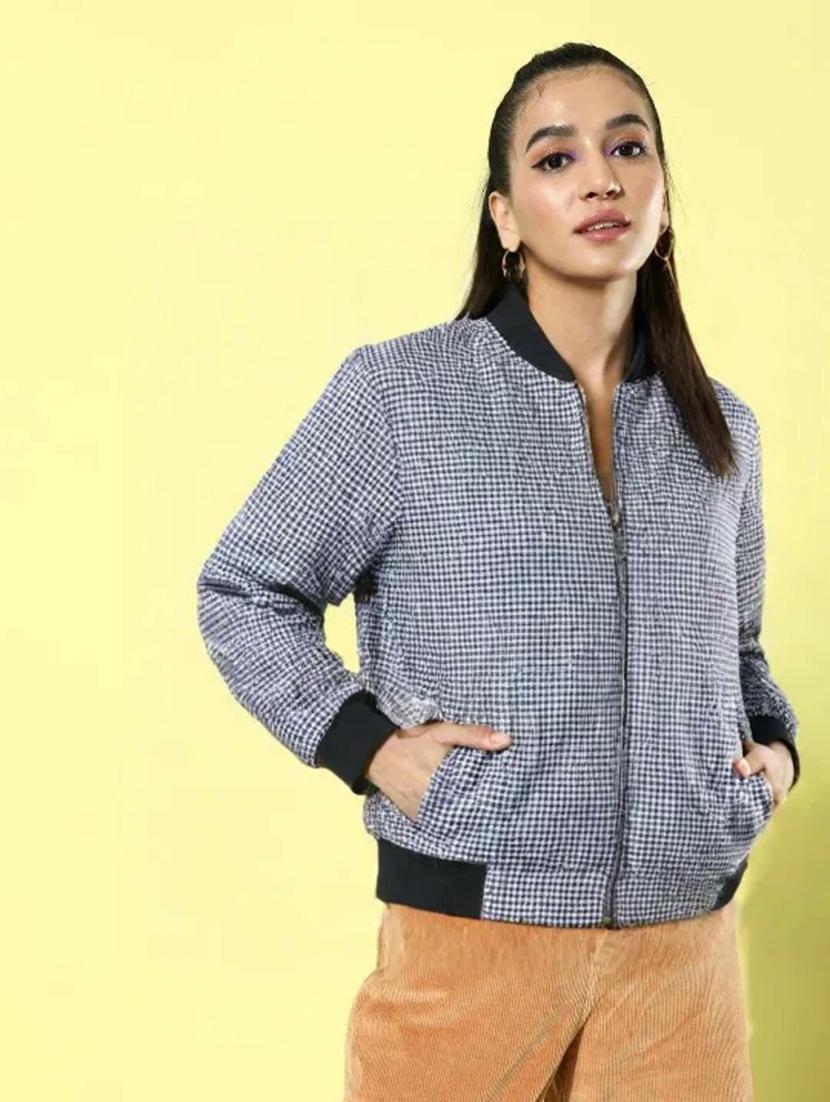 women checkered long sleeve regular jacket - 21642333 - Zoom Image - 0