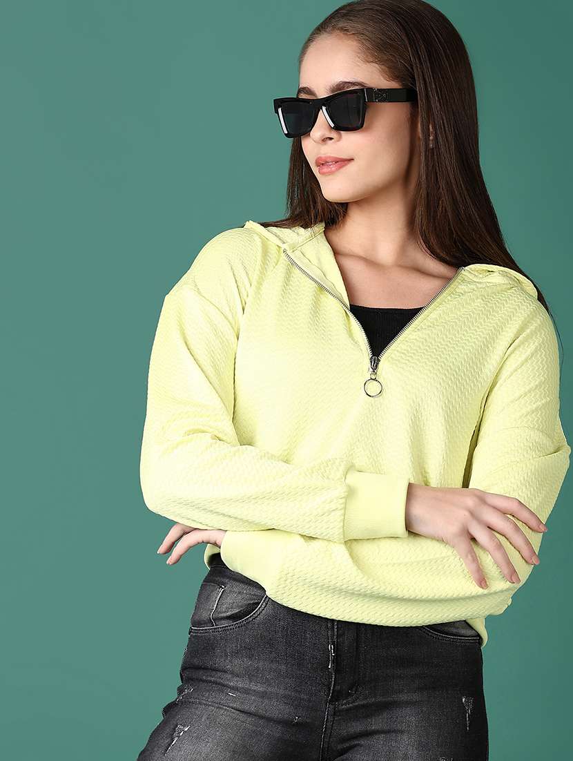 women plain half zip-up short length hood neck sweatshirt - 21642547 -  Standard Image - 2