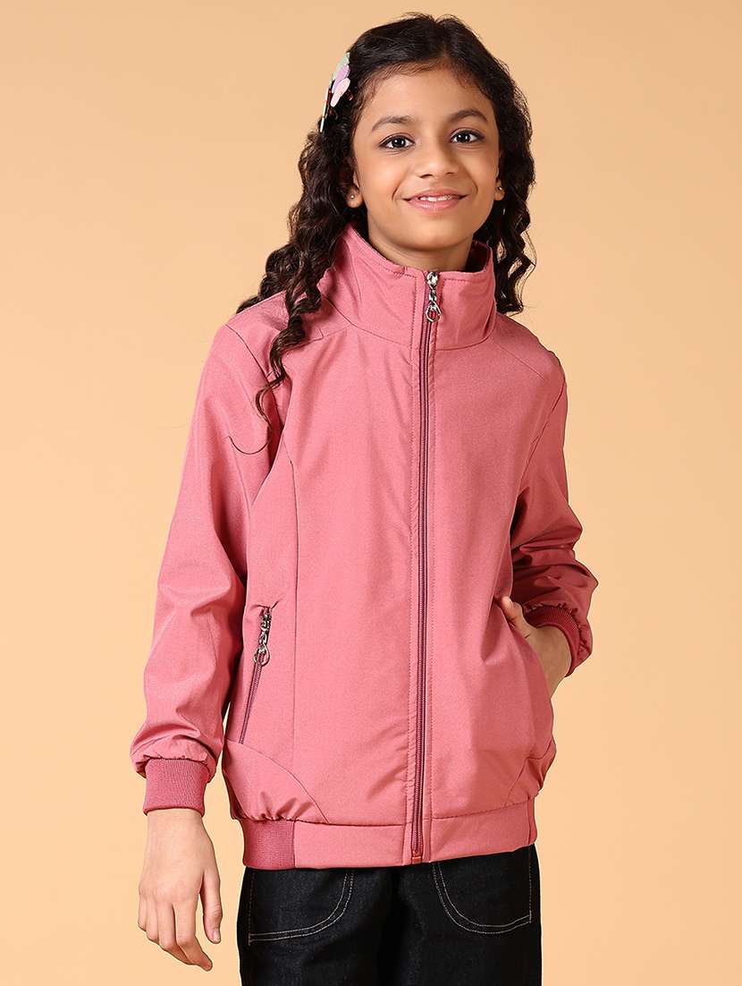girls solid long sleeve bomber jacket