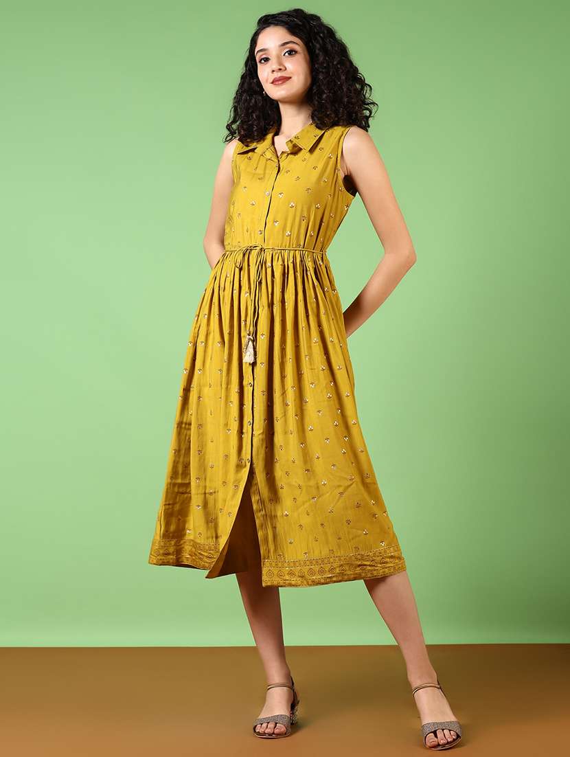 women printed collared a-line ethnic dress - 21642592 -  Standard Image - 2