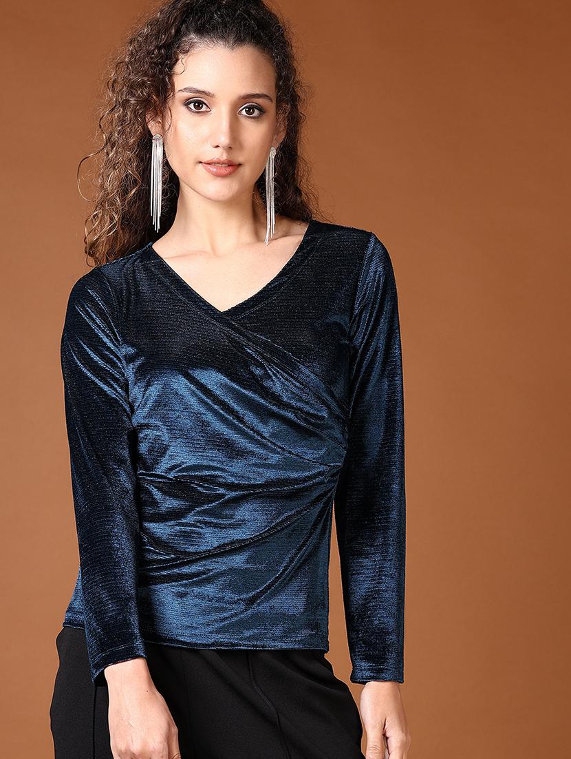 women solid v-neck top - 21642615 - Standard Image - 2