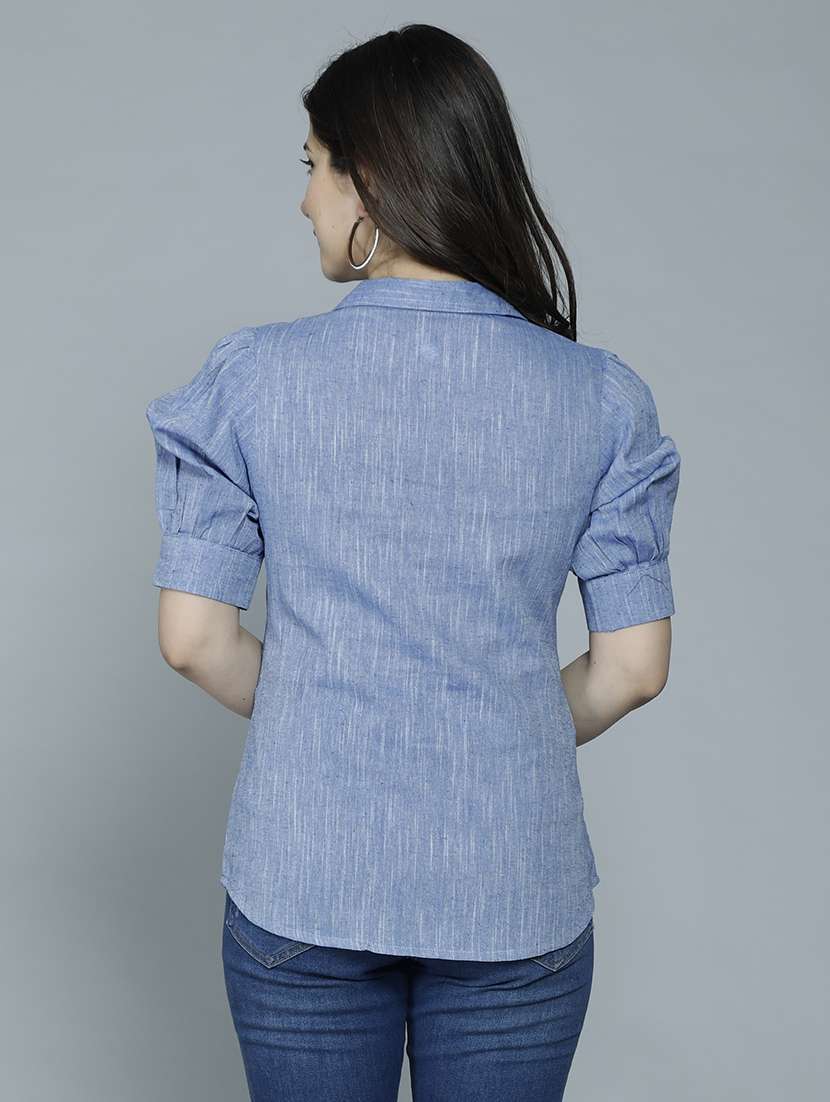 women solid lapel collar neck shirt - 21642710 - Standard Image - 2
