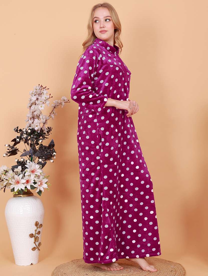 women printed long sleeves nighty - 21643088 - Standard Image - 2